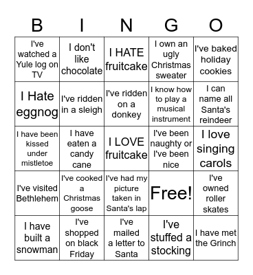 Holiday Bingo Card