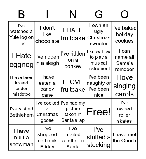 Holiday Bingo Card