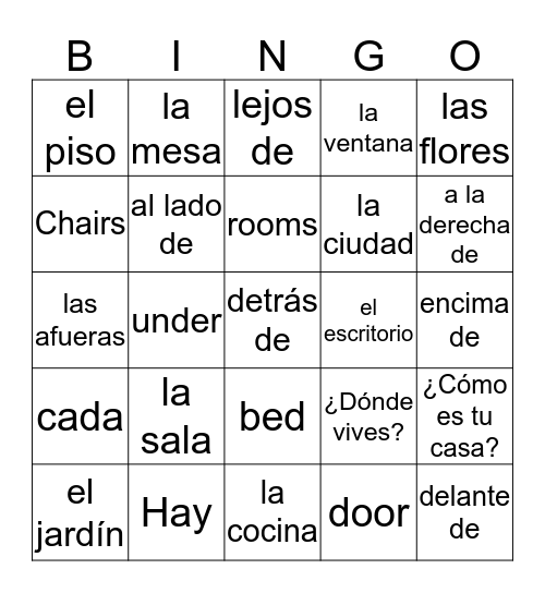 Así se dice- Capítulo 2, Vocabulario 2 Bingo Card