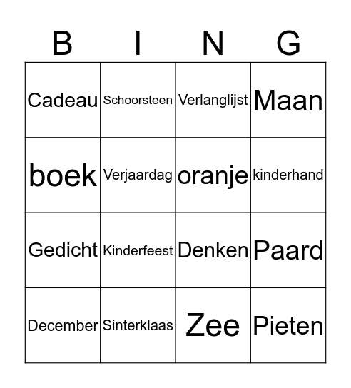 Sinterklaasbingo Card