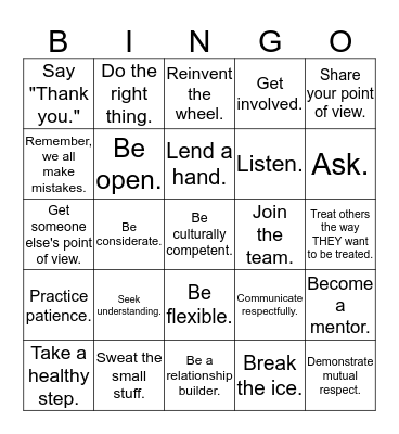 DIGNITY & RESPECT Bingo Card