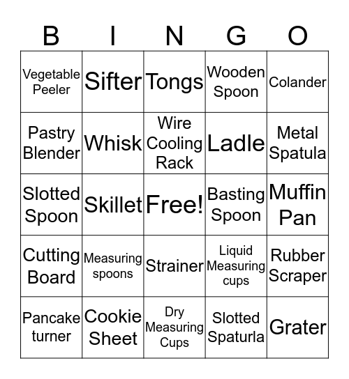 Kitchen Equipment Bingo 