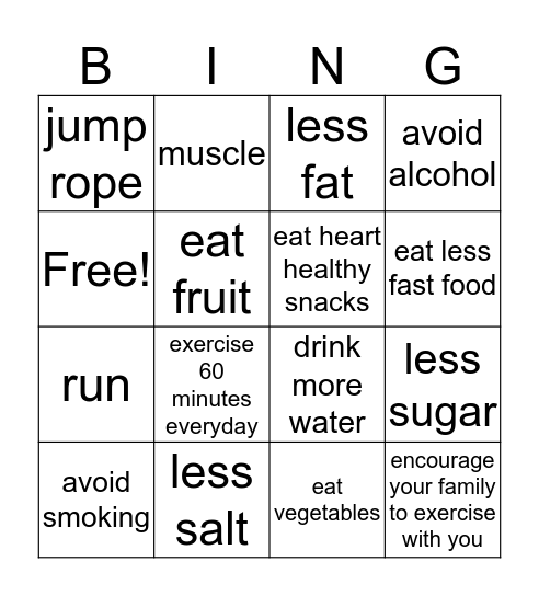 Healthy Heart Bingo Card