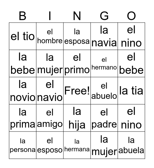 Emma B. Bingo Card