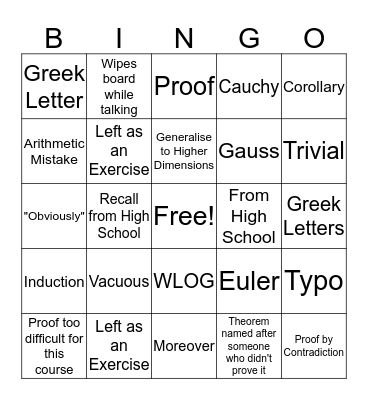 Math's Lecture Bingo Card