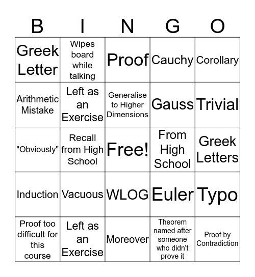 Math's Lecture Bingo Card