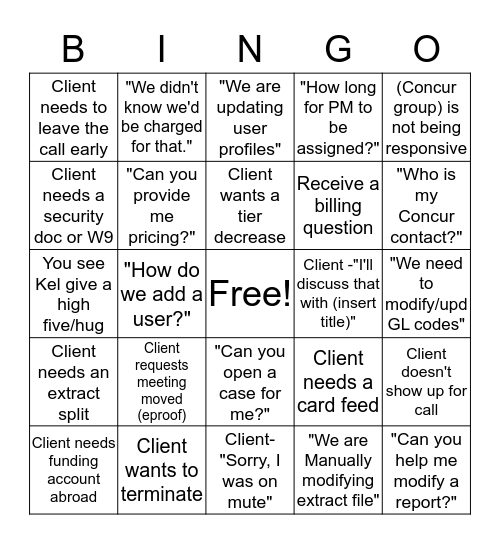 Lingo Bingo (Team Card) Bingo Card