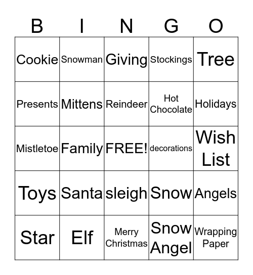 Christmas Season Bingo Card