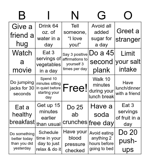 USD 431 FITNESS CHALLENGE WEEK 5 Bingo Card