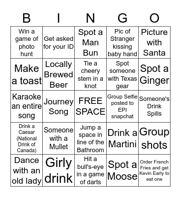 Victoria Bingo Pub Crawl Bingo Card