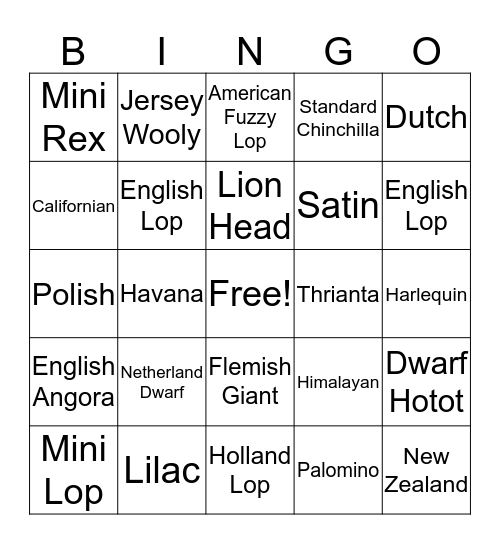 Rabbit Bingo Card