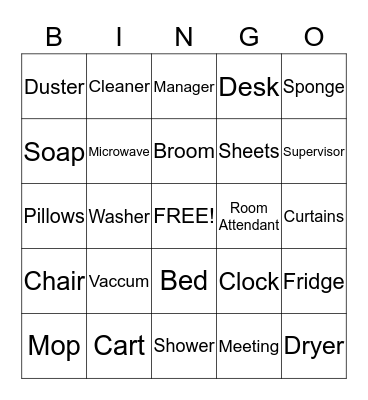 Housekeeping Bingo Card