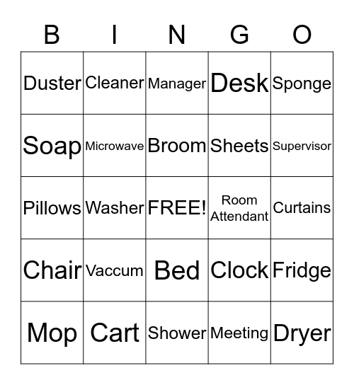 Housekeeping Bingo Card