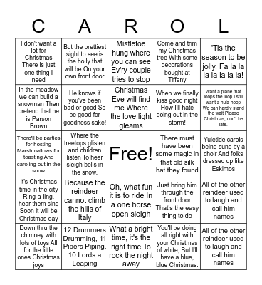 Holiday Songs Bingo Card