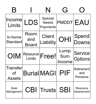 Service Financial Bingo Card