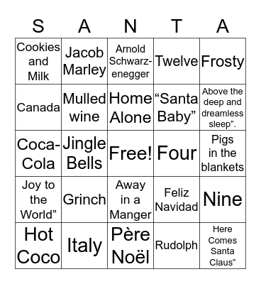 Christmas Games Bingo Card