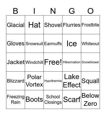 Winter Wonderland Bingo Card