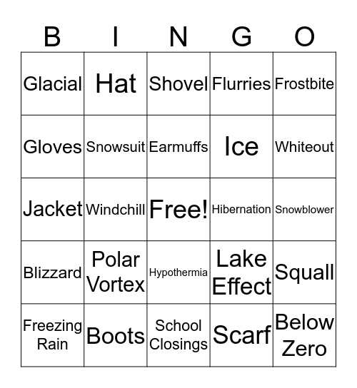 Winter Wonderland Bingo Card