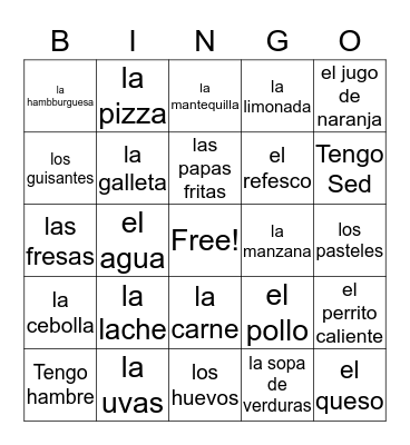 Food Bingo  Bingo Card