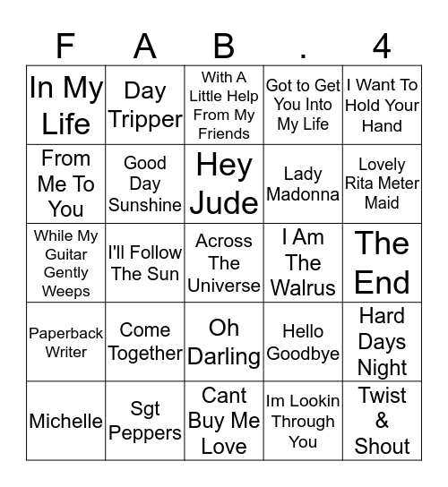 Beatles #2 Bingo Card