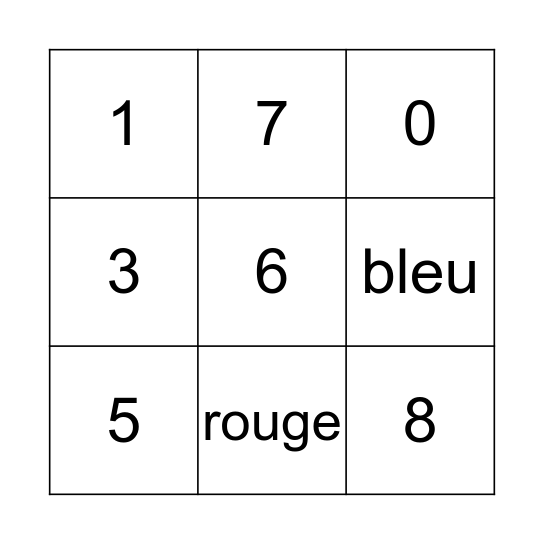 Les couleurs et les nombres Bingo Card