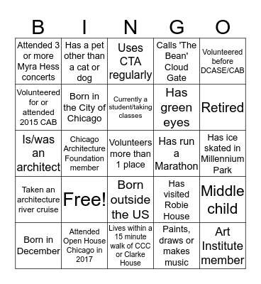 Volunteer Bingo Card