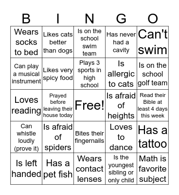 FCA: Find someone who Bingo Card
