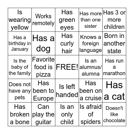 UA Staff Bingo Card