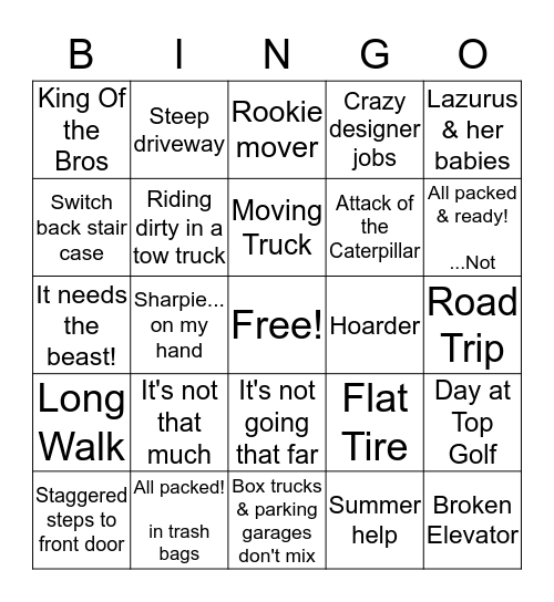 Bell Brothers Bingo Card