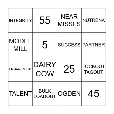 Cargill's #1 Team Bingo Card