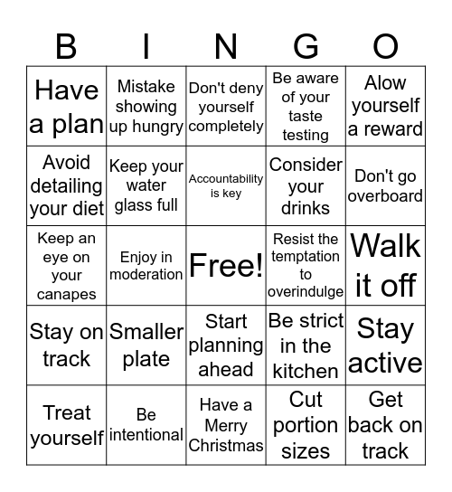 Resist Holiday Temptations Bingo Card