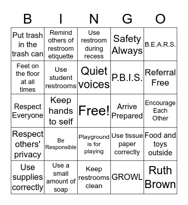 Restroom Expectations Bingo Card