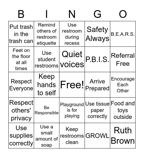 Restroom Expectations Bingo Card