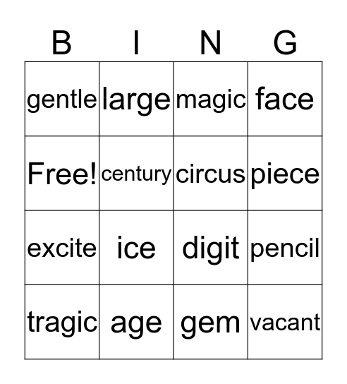 Spelling BINGO Card