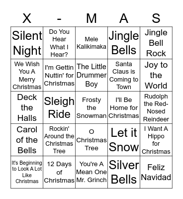 Christmas Song Bingo Card