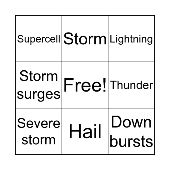Severe Storm Bingo Card