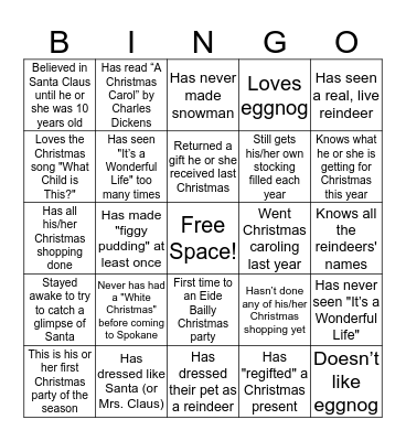 Eide Bailly Christmas Party 2017 Bingo Card