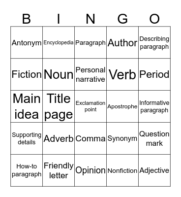 LEA Language Arts Bingo Card