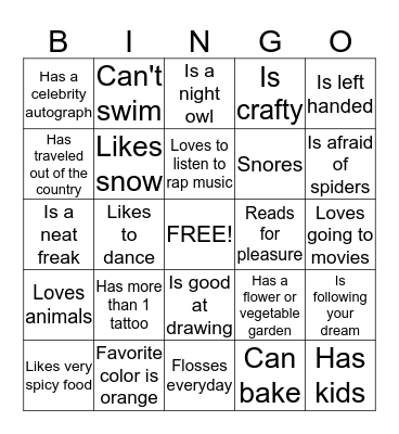Get to Know Each Other Bingo Card