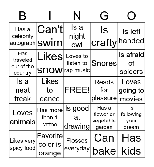 Get to Know Each Other Bingo Card