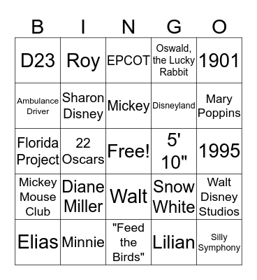 HAPPY BIRTHDAY, WALT! Bingo Card