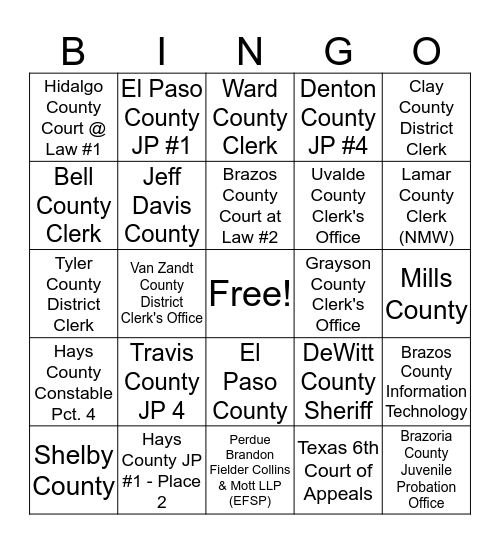 eSolutions Texas Customers Bingo Card