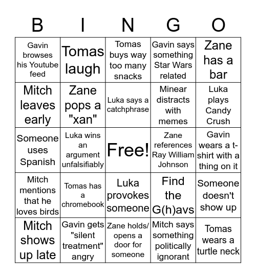 IN TBH (The Bingo) Bingo Card