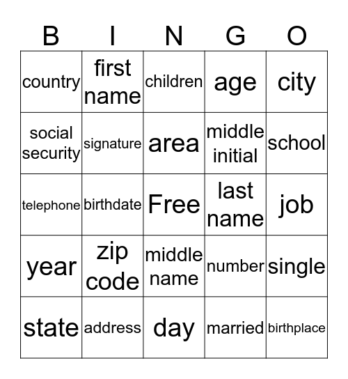 Untitled Bingo Card