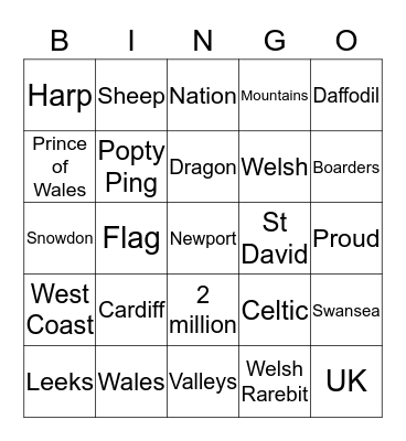 Wales Bingo Card