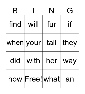 Unit 4 week 2           50 words +4 Bingo Card