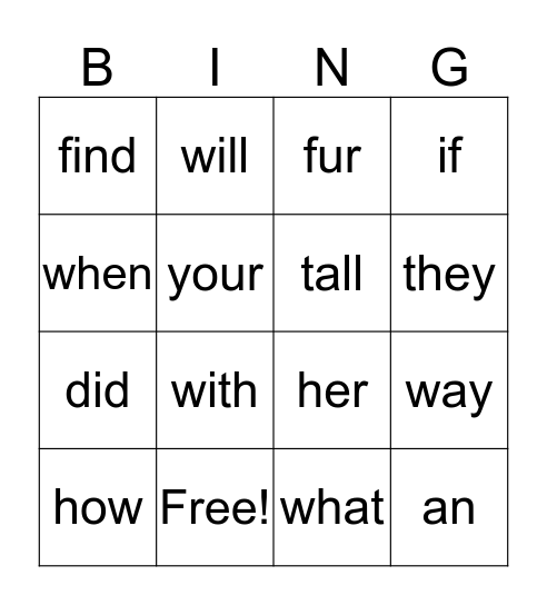 Unit 4 week 2           50 words +4 Bingo Card