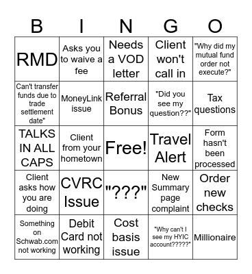 Schwingo Bingo Card