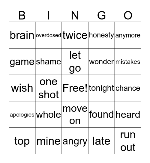 POP SONG 2 Bingo Card