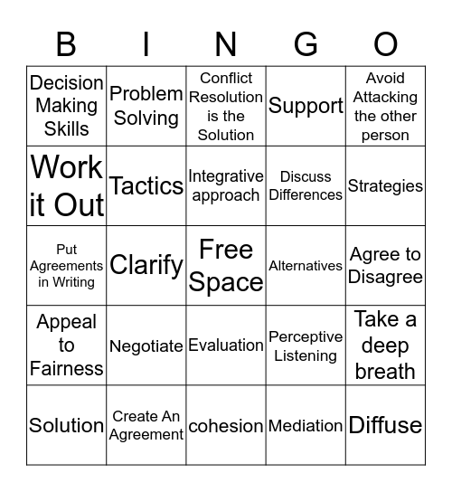 Conflict Resolution  Bingo Card